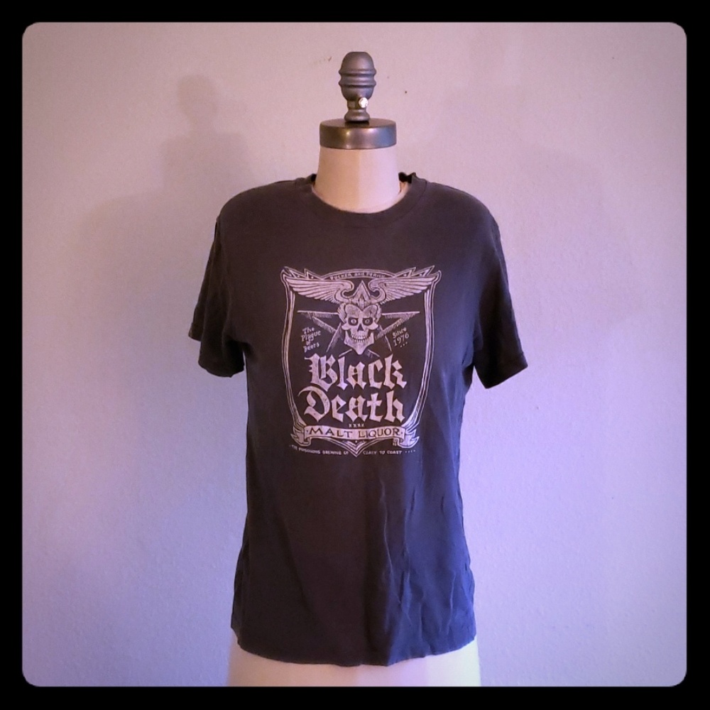 Vintage Black Death Malt Liquor Tshirt well loved well worn thrashed rock & roll
